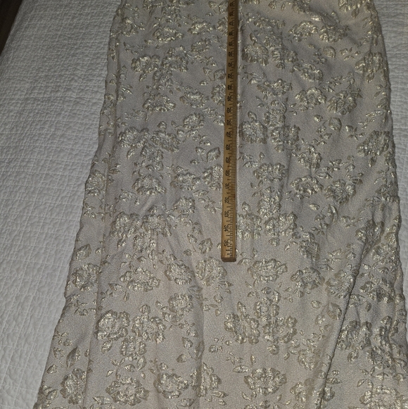 Oleg Cassini Size 16 W Formal Floral Boned Evening Gown Champagne Metallic Cream - Picture 6 of 15